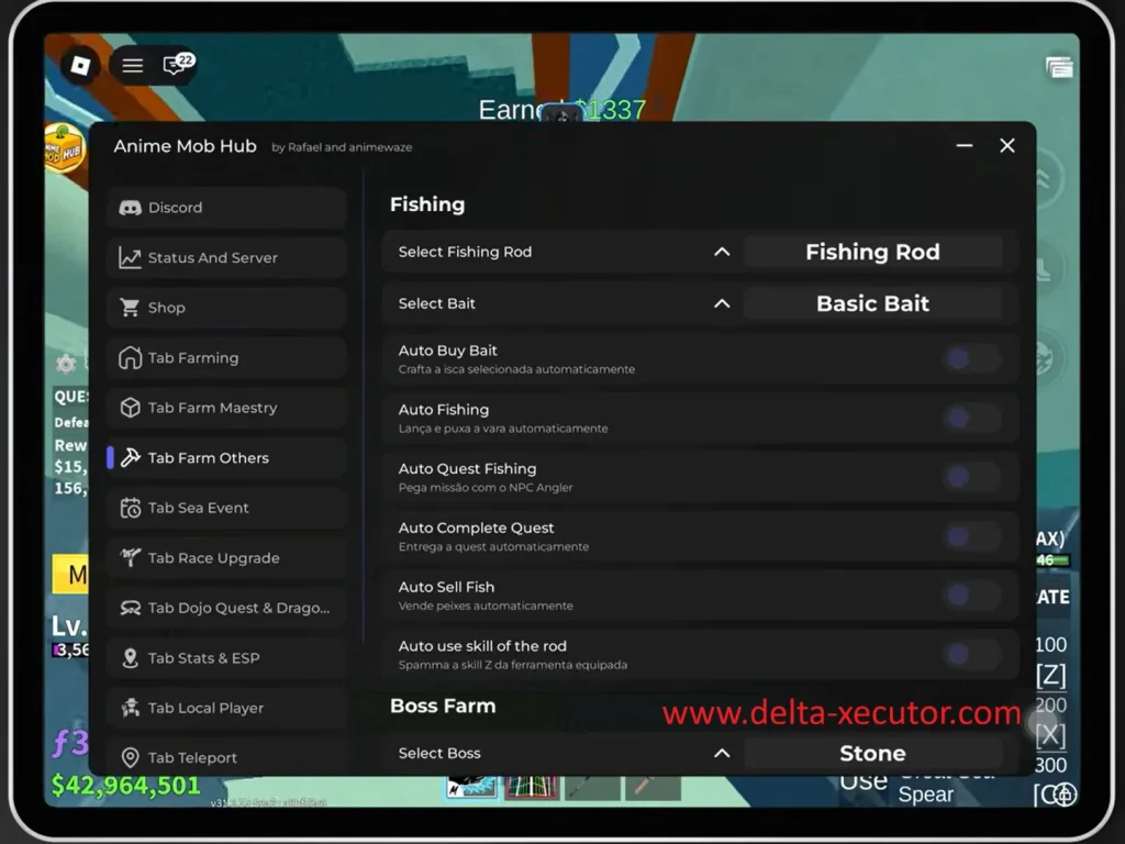 Delta Executor 2 Blox Fruits script running in Delta Executor with automation and farming features