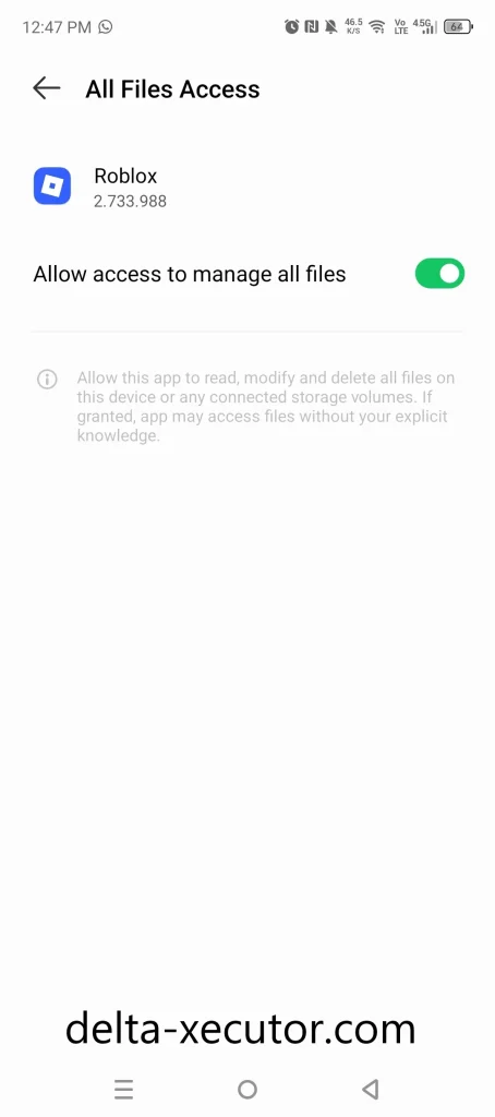 Allow file access for Delta Executor on Android