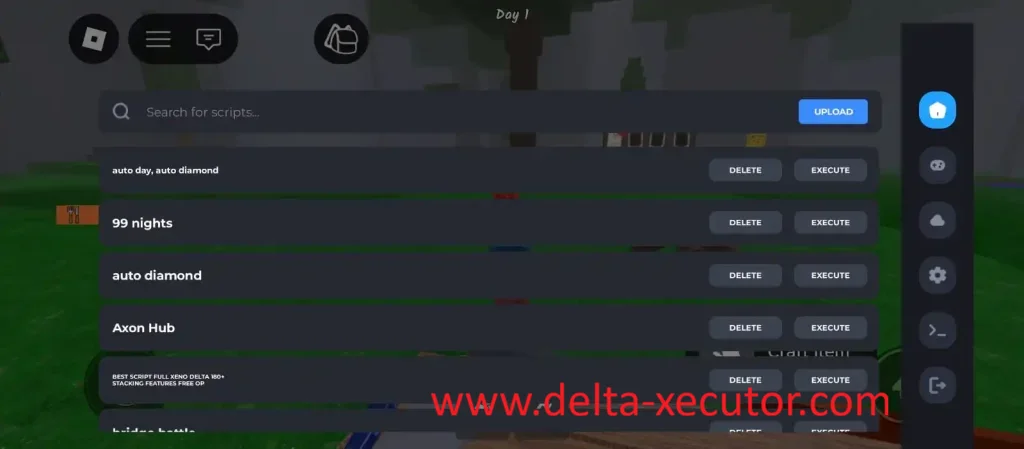 Delta Executor 17 Search, upload, and execute your saved Roblox Lua scripts in Delta Executor