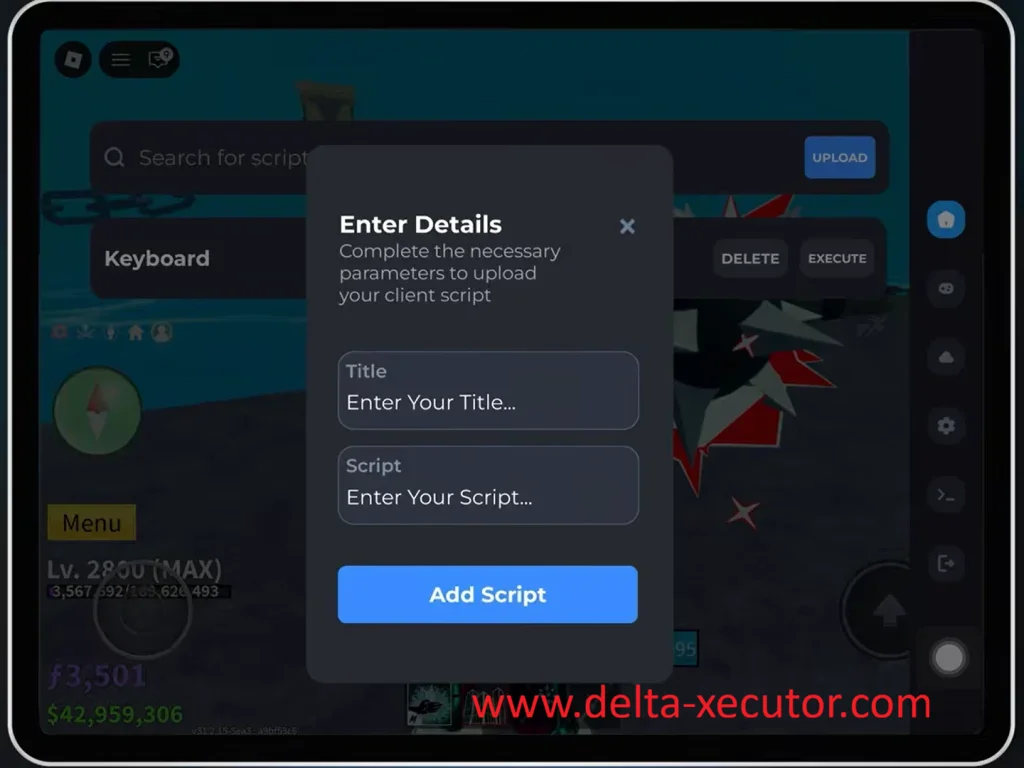 Delta Executor 14 Upload and save custom Roblox Lua scripts in Delta Executor