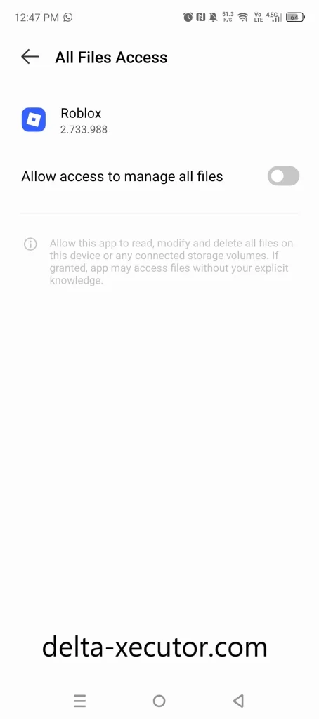 delta executor file access android