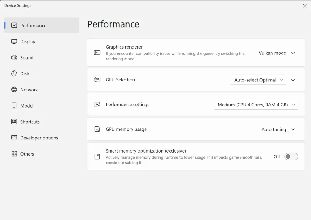 MuMu Player CPU RAM and graphics settings